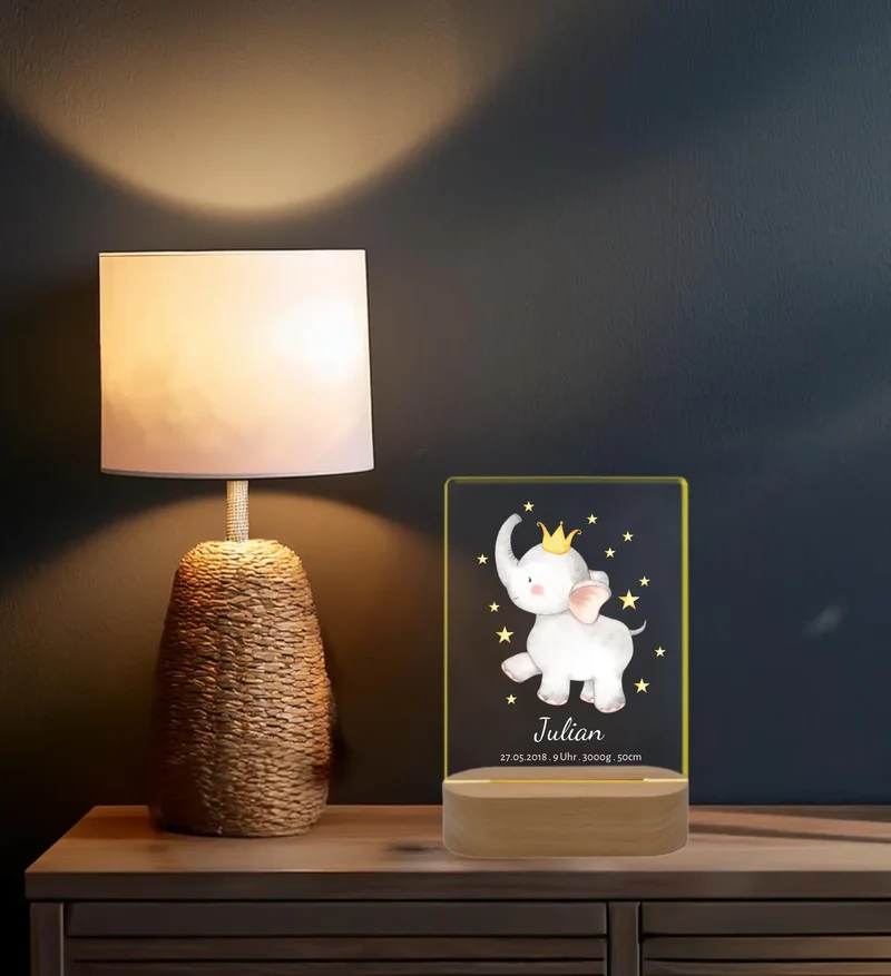 Personalisiertes Acryl Nachtlicht für Babys | Geschenk zur Geburt & Taufe Junge mit Namen & Geburtsdaten