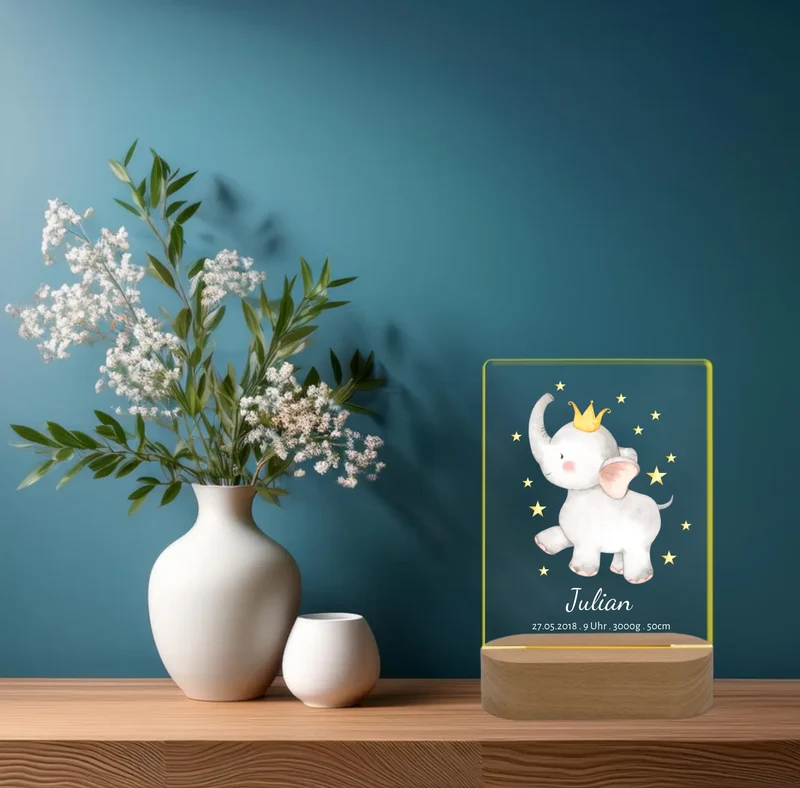Personalisiertes Acryl Nachtlicht für Babys | Geschenk zur Geburt & Taufe Junge mit Namen & Geburtsdaten