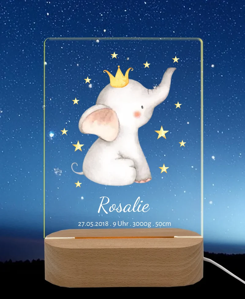 Personalisiertes Acryl Nachtlicht für Babys | Geschenk zur Geburt & Taufe Mädchen mit Namen & Geburtsdaten