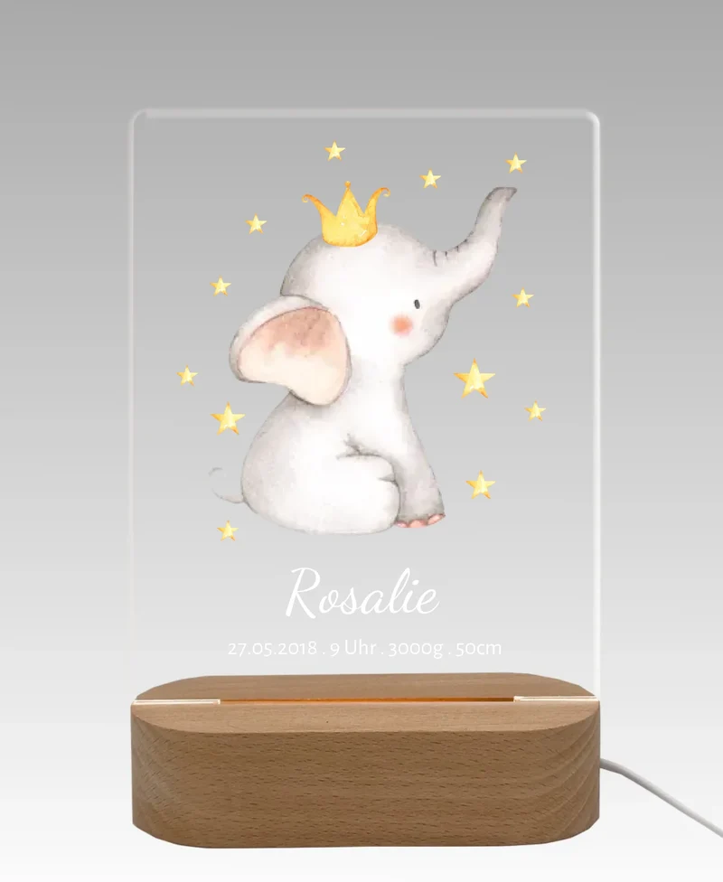Personalisiertes Acryl Nachtlicht für Babys | Geschenk zur Geburt & Taufe Mädchen mit Namen & Geburtsdaten