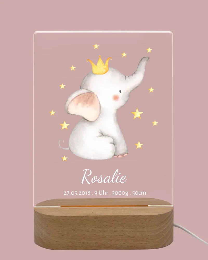 Personalisiertes Acryl Nachtlicht für Babys | Geschenk zur Geburt & Taufe Mädchen mit Namen & Geburtsdaten
