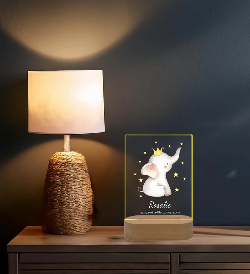 Personalisiertes Acryl Nachtlicht für Babys | Geschenk zur Geburt & Taufe Mädchen mit Namen & Geburtsdaten