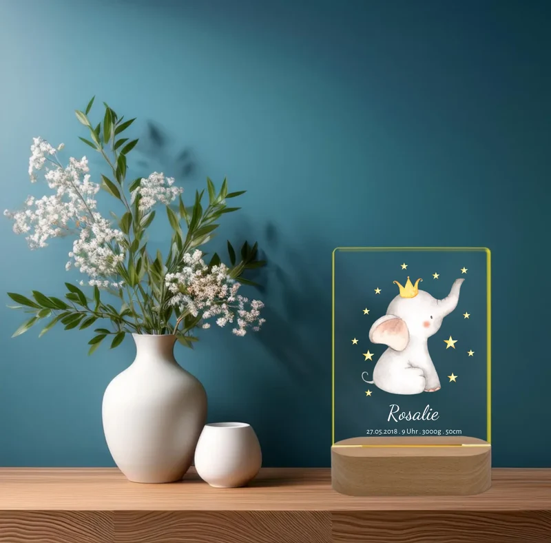 Personalisiertes Acryl Nachtlicht für Babys | Geschenk zur Geburt & Taufe Mädchen mit Namen & Geburtsdaten