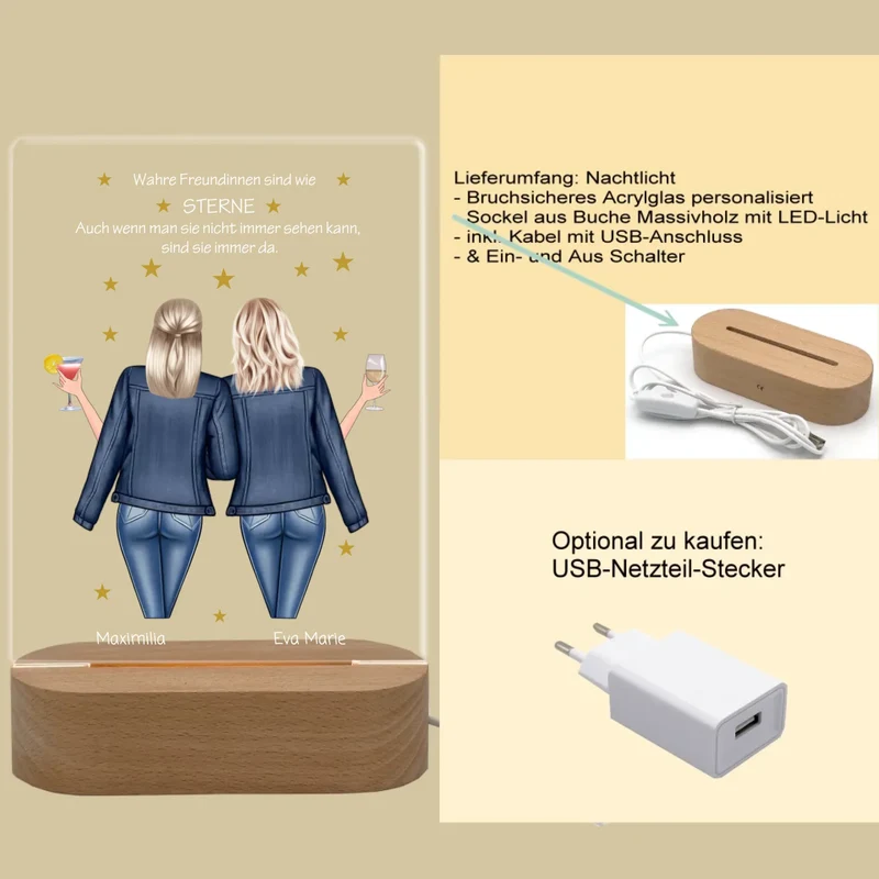 Personalisiertes Acryl Nachtlicht Geschenk ''Beste Freundin" | Geschenkidee Freunde & Familie