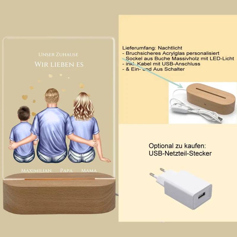 Personalisiertes Acryl Nachtlicht Geschenk ''Familie" | Deko Geschenk für Zuhause