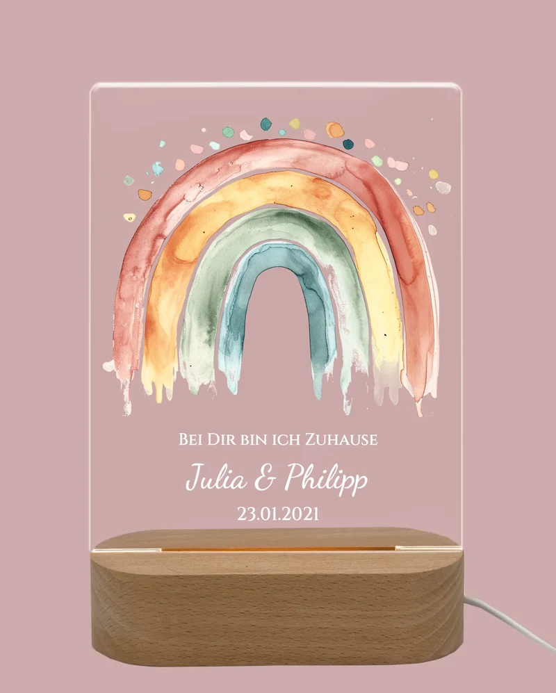 Personalisiertes Acryl Nachtlicht Geschenk ''Regenbogen' - Valentinstag Geschenk