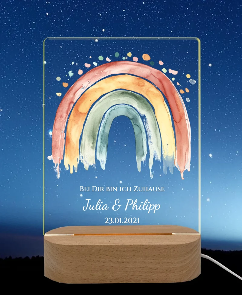 Personalisiertes Acryl Nachtlicht Geschenk ''Regenbogen' - Valentinstag Geschenk
