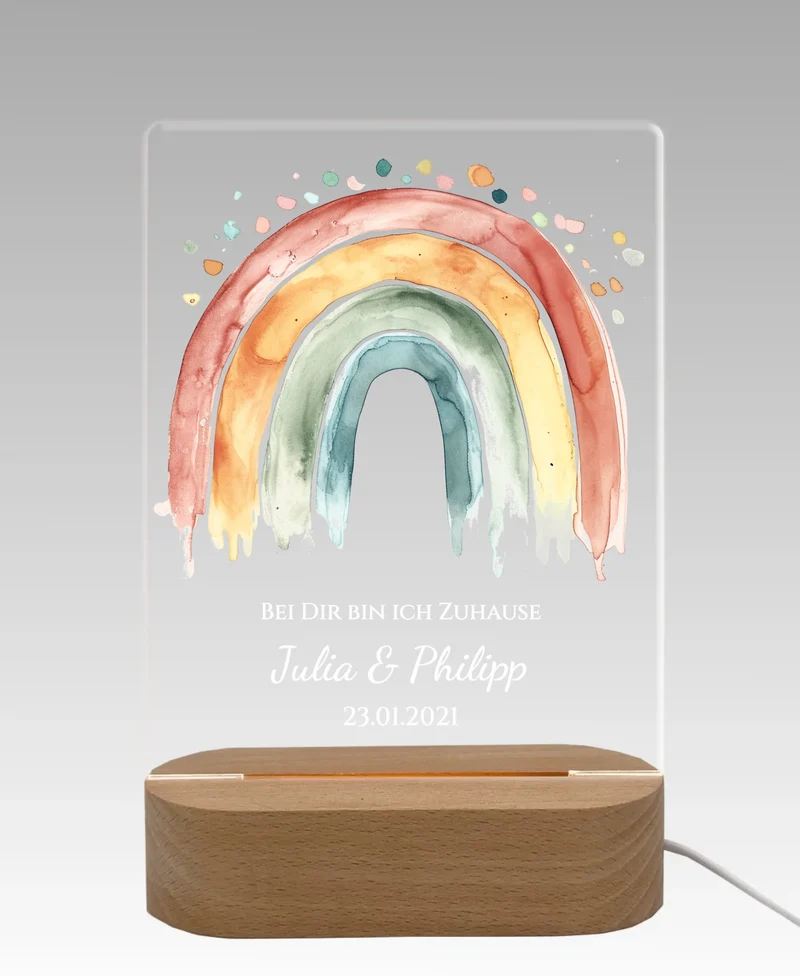 Personalisiertes Acryl Nachtlicht Geschenk ''Regenbogen' - Valentinstag Geschenk