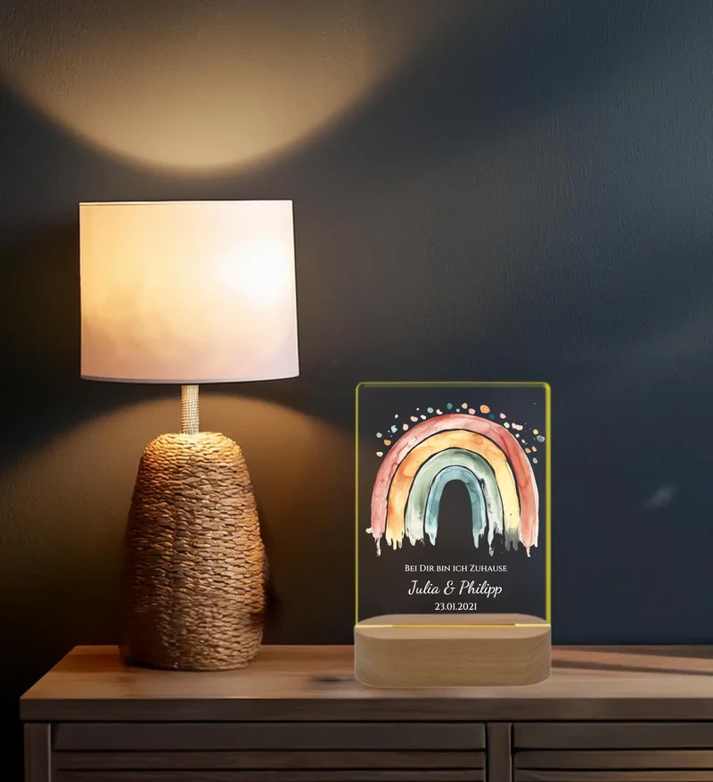Personalisiertes Acryl Nachtlicht Geschenk ''Regenbogen' - Valentinstag Geschenk