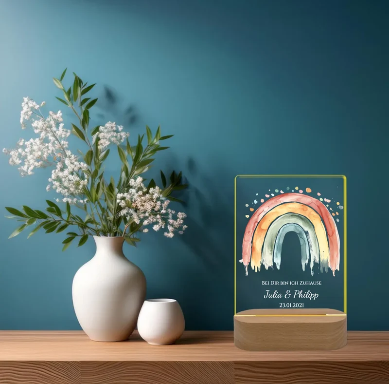 Personalisiertes Acryl Nachtlicht Geschenk ''Regenbogen' - Valentinstag Geschenk