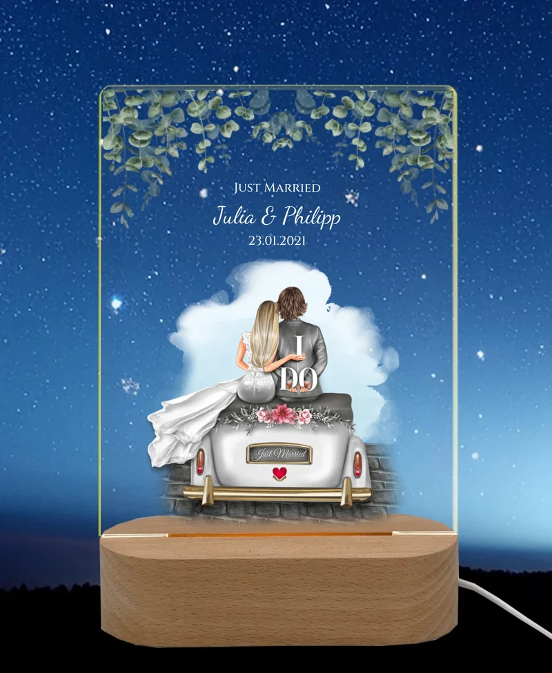 Personalisiertes Acryl Nachtlicht Geschenk ''Just Married'' - Hochzeitsgeschenk für das Brautpaar