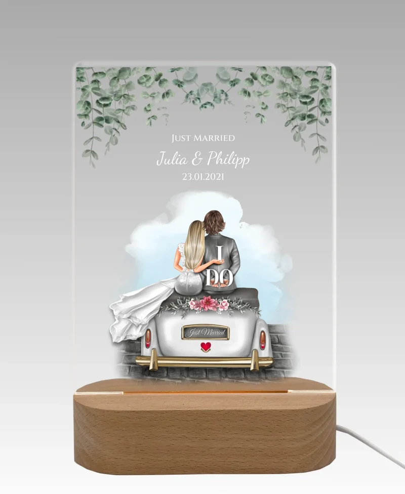 Personalisiertes Acryl Nachtlicht Geschenk ''Just Married'' - Hochzeitsgeschenk für das Brautpaar