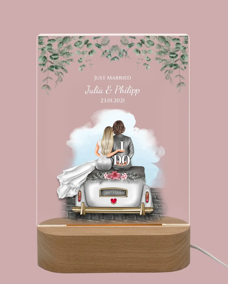 Personalisiertes Acryl Nachtlicht Geschenk ''Just Married'' - Hochzeitsgeschenk für das Brautpaar