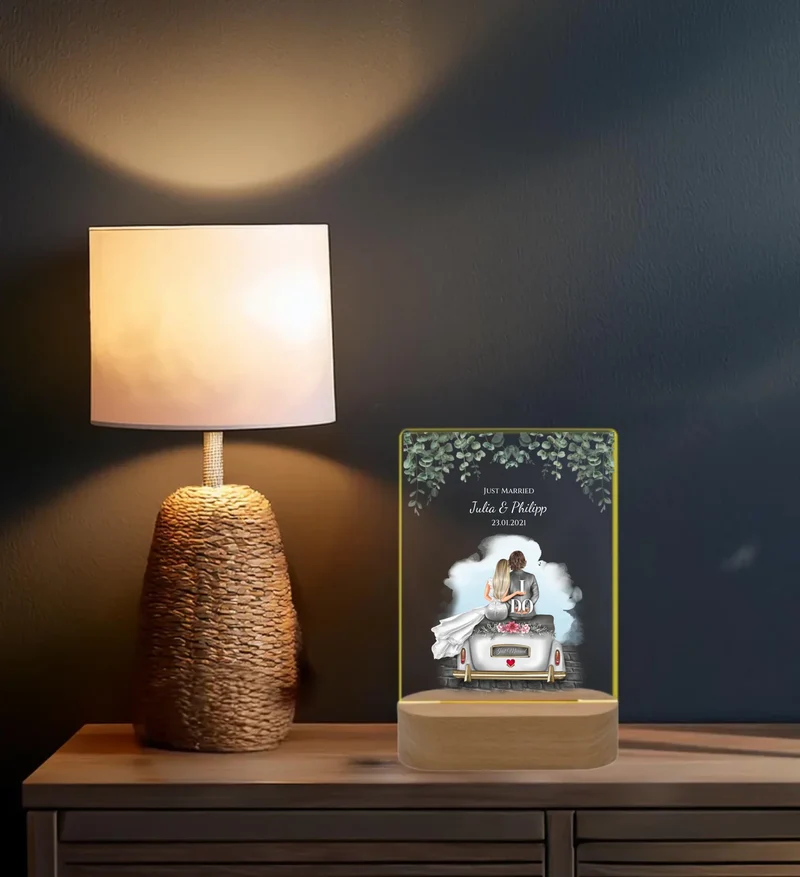 Personalisiertes Acryl Nachtlicht Geschenk ''Just Married'' - Hochzeitsgeschenk für das Brautpaar