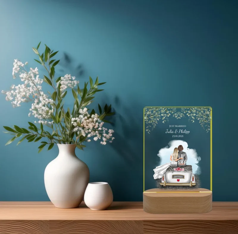 Personalisiertes Acryl Nachtlicht Geschenk ''Just Married'' - Hochzeitsgeschenk für das Brautpaar