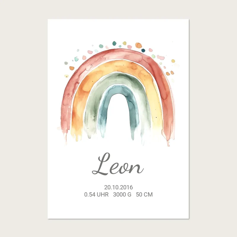 Personalisiertes Poster Geschenk zur Geburt und Taufe | Regenbogen Geburtsanzeige & Taufgeschenk