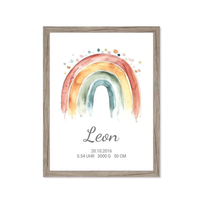 Personalisiertes Poster Geschenk zur Geburt und Taufe | Regenbogen Geburtsanzeige & Taufgeschenk