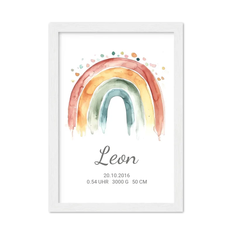 Personalisiertes Poster Geschenk zur Geburt und Taufe | Regenbogen Geburtsanzeige & Taufgeschenk