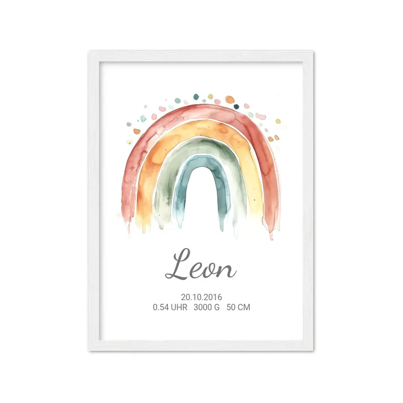 Personalisiertes Poster Geschenk zur Geburt und Taufe | Regenbogen Geburtsanzeige & Taufgeschenk