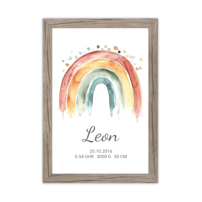Personalisiertes Poster Geschenk zur Geburt und Taufe | Regenbogen Geburtsanzeige & Taufgeschenk