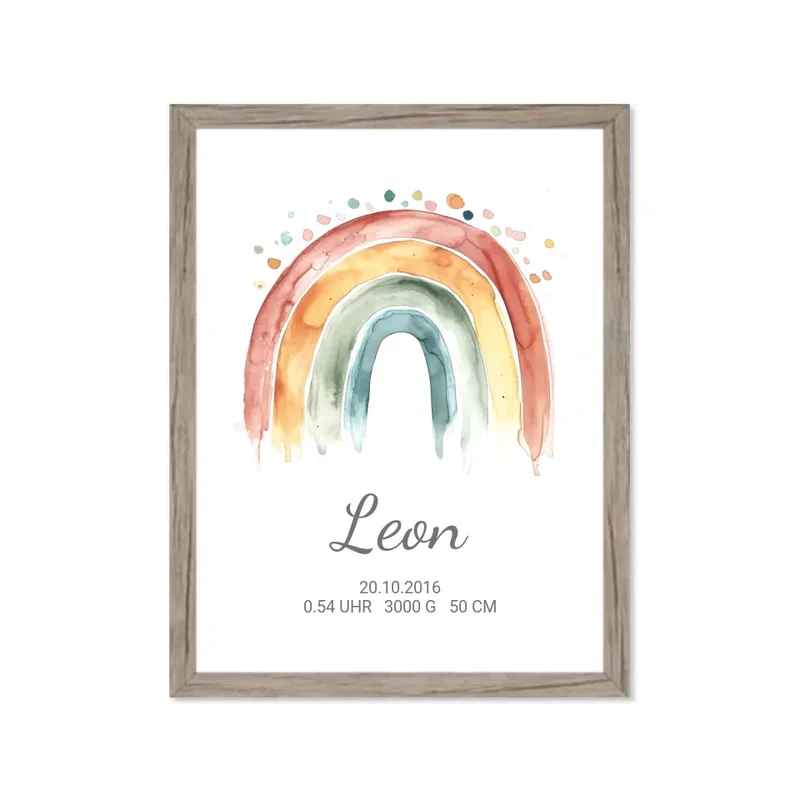 Personalisiertes Poster Geschenk zur Geburt und Taufe | Regenbogen Geburtsanzeige & Taufgeschenk