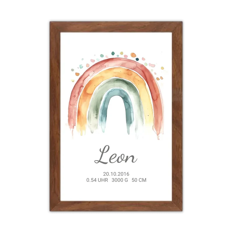 Personalisiertes Poster Geschenk zur Geburt und Taufe | Regenbogen Geburtsanzeige & Taufgeschenk