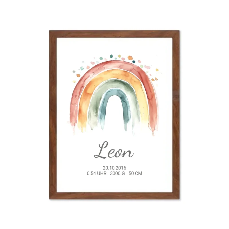 Personalisiertes Poster Geschenk zur Geburt und Taufe | Regenbogen Geburtsanzeige & Taufgeschenk