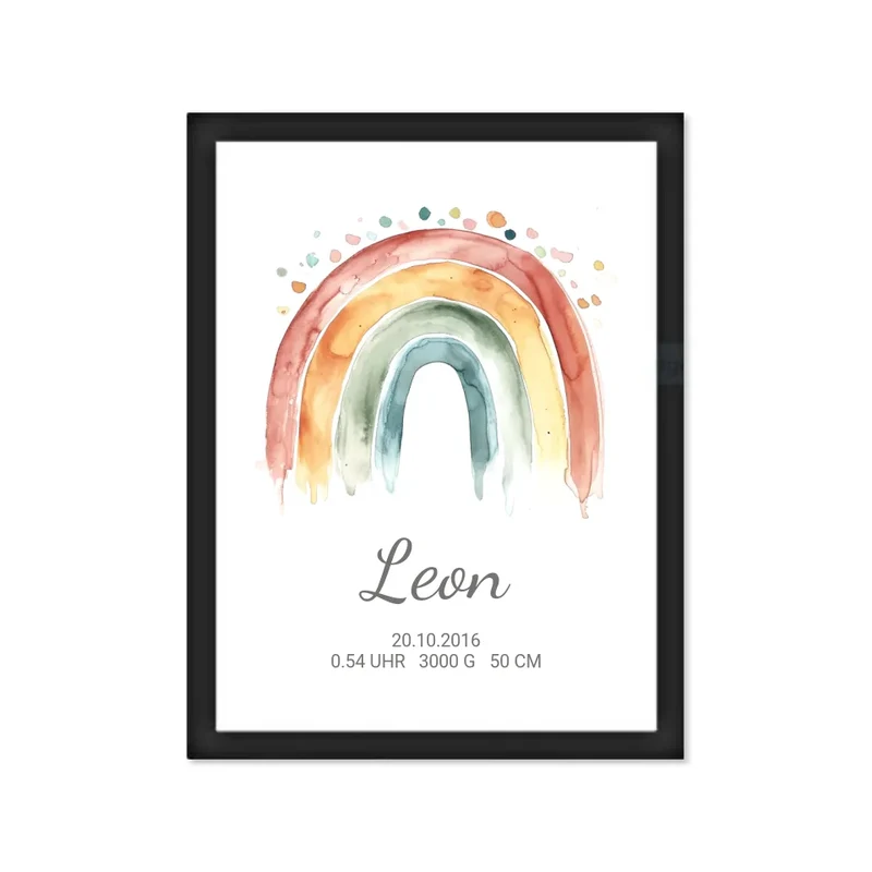 Personalisiertes Poster Geschenk zur Geburt und Taufe | Regenbogen Geburtsanzeige & Taufgeschenk