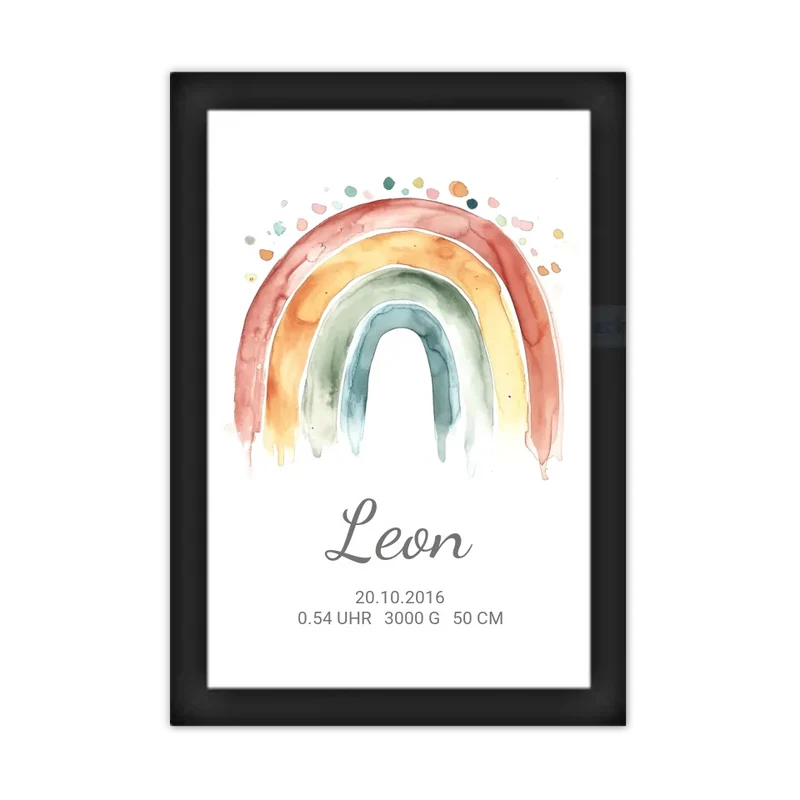 Personalisiertes Poster Geschenk zur Geburt und Taufe | Regenbogen Geburtsanzeige & Taufgeschenk