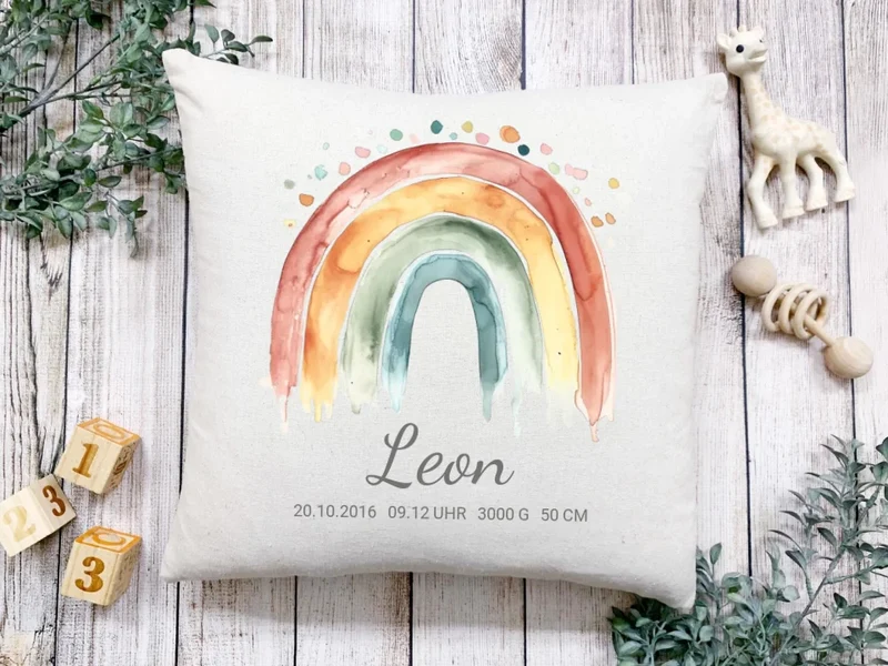 Personalisiertes Poster Geschenk zur Geburt und Taufe | Regenbogen Geburtsanzeige & Taufgeschenk