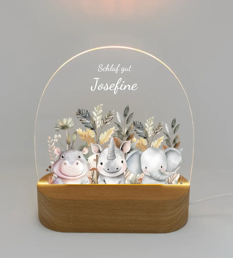 Personalisiertes Baby & Kinder Nachtlicht 1-3 Lieblingstiere Safari mit Namen Geburtsgeschenk & Taufgeschenk