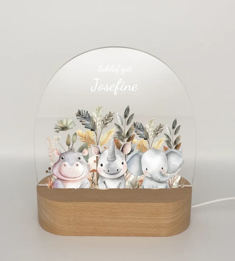 Personalisiertes Baby & Kinder Nachtlicht 1-3 Lieblingstiere Safari mit Namen Geburtsgeschenk & Taufgeschenk