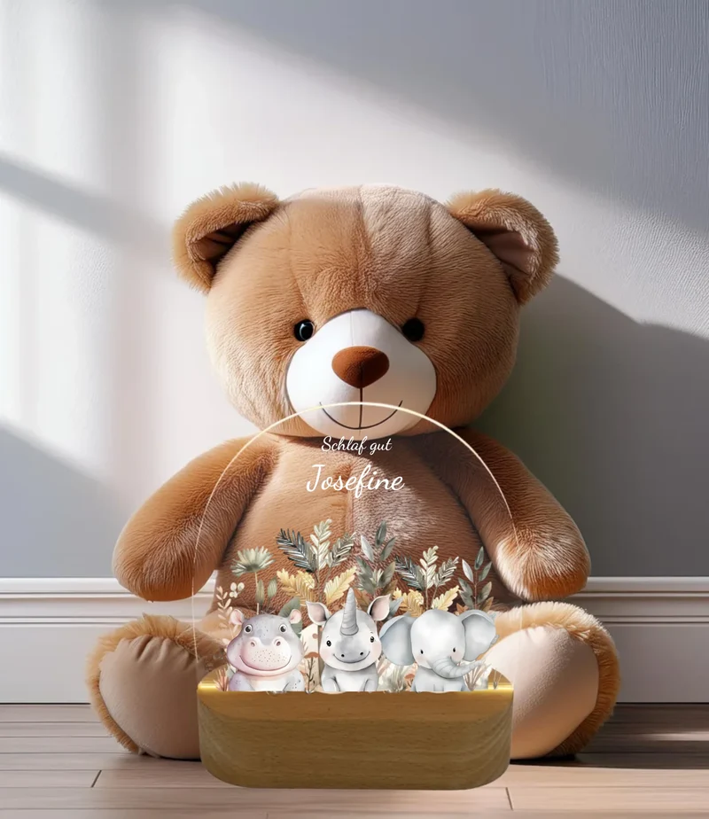 Personalisiertes Baby & Kinder Nachtlicht 1-3 Lieblingstiere Safari mit Namen Geburtsgeschenk & Taufgeschenk