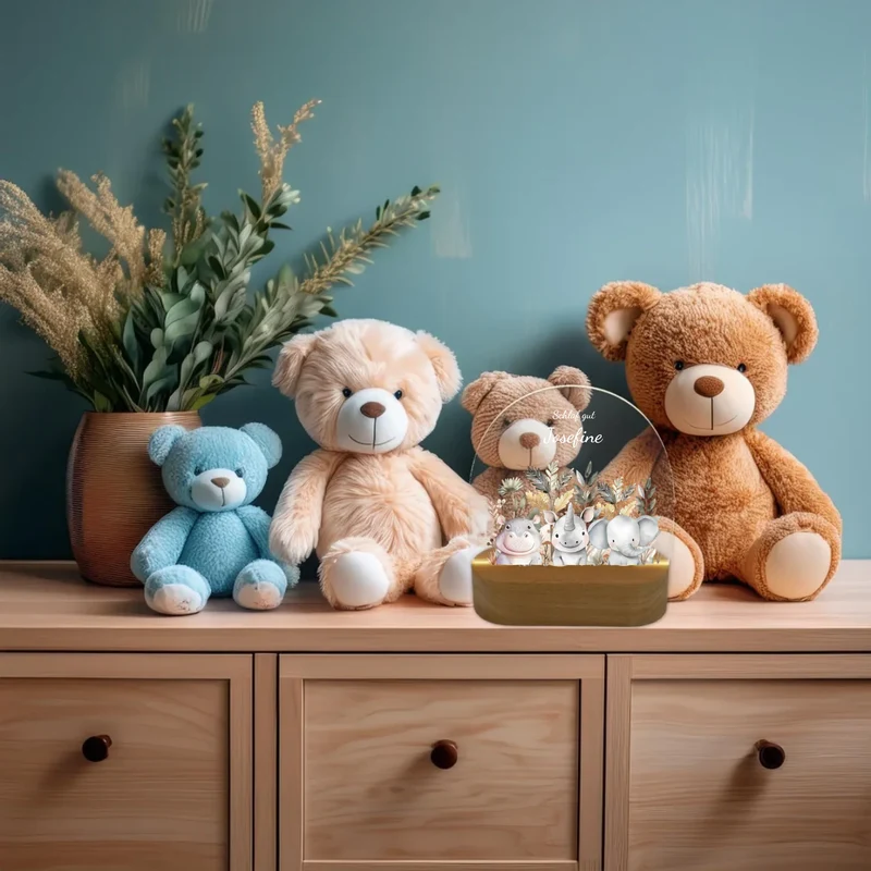 Personalisiertes Baby & Kinder Nachtlicht 1-3 Lieblingstiere Safari mit Namen Geburtsgeschenk & Taufgeschenk