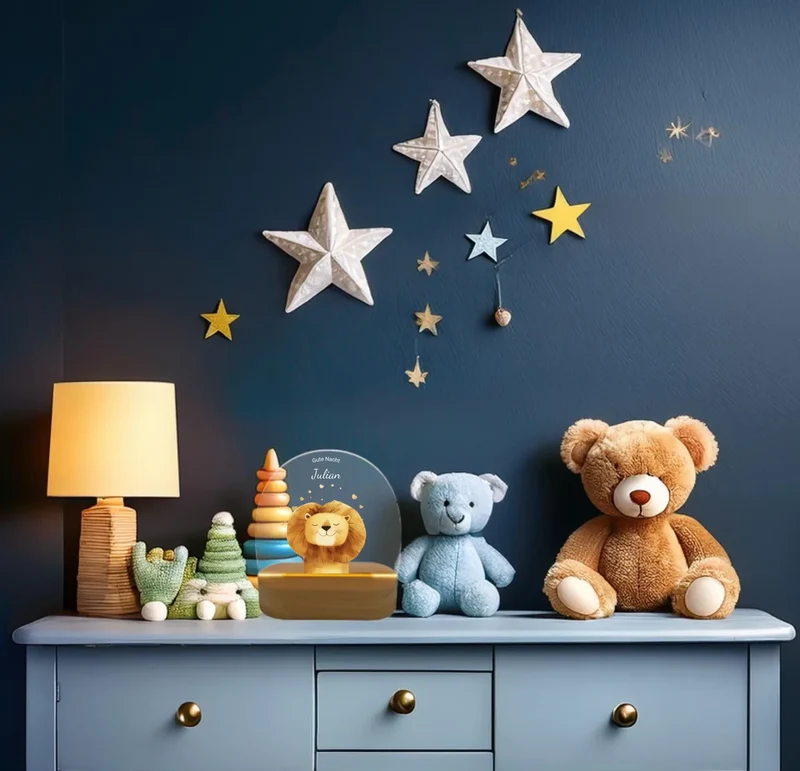 Personalisiertes Baby & Kinder LED Nachtlicht Safari Tiere / Bauernhof / Einhörner - Kinderzimmer Deko
