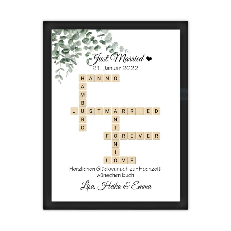 Personalisiertes Hochzeitsgeschenk im Scrabble Style mit Namen - Just Married