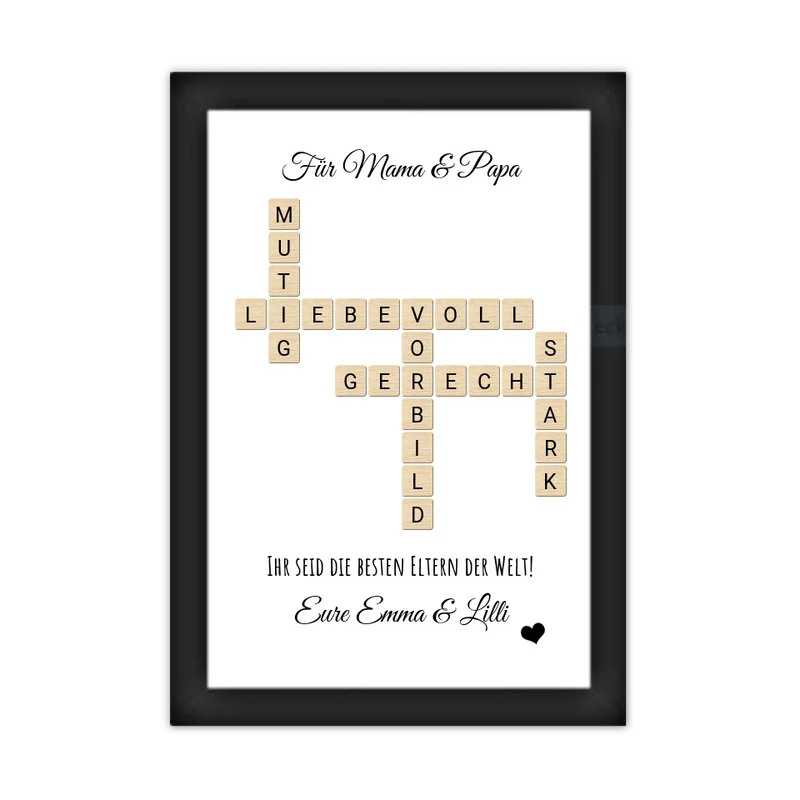 Personalisiert Bild im Scrabble Style für Eltern als Geschenk zu allen Anlässen