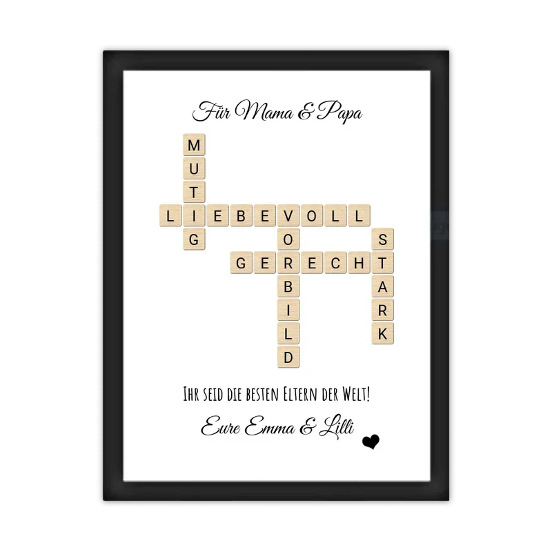 Personalisiert Bild im Scrabble Style für Eltern als Geschenk zu allen Anlässen
