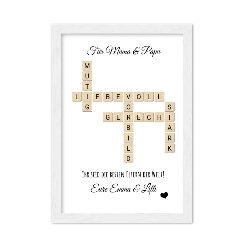 Personalisiert Bild im Scrabble Style für Eltern als Geschenk zu allen Anlässen