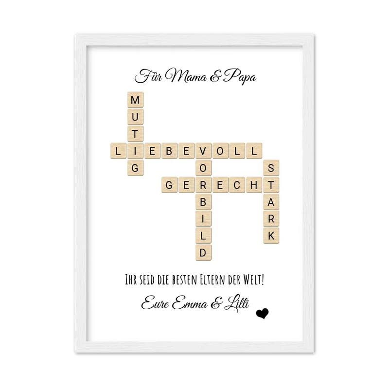 Personalisiert Bild im Scrabble Style für Eltern als Geschenk zu allen Anlässen