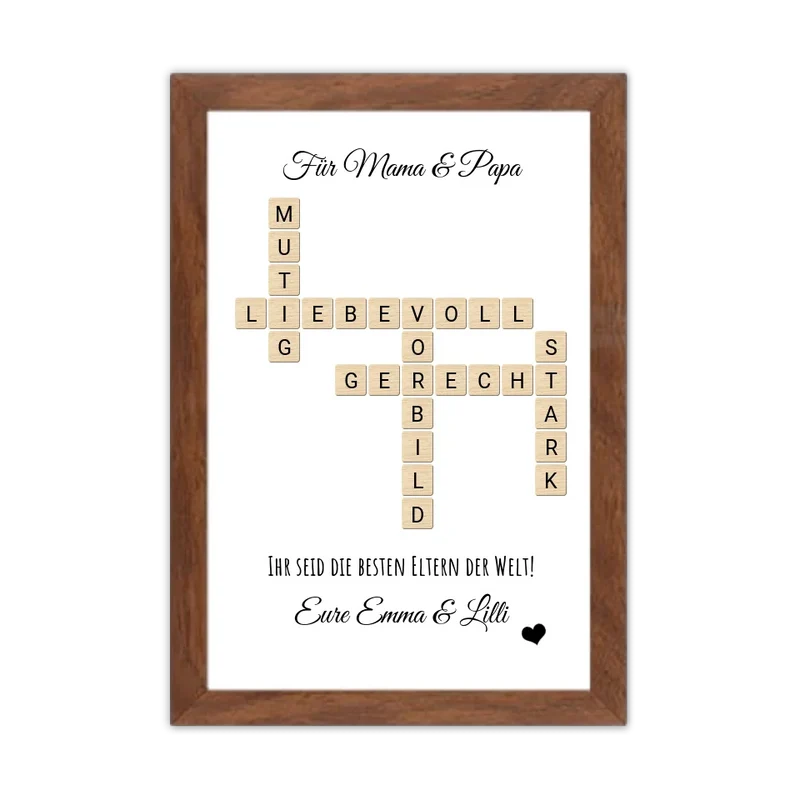 Personalisiert Bild im Scrabble Style für Eltern als Geschenk zu allen Anlässen