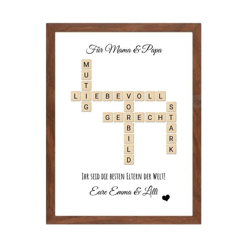 Personalisiert Bild im Scrabble Style für Eltern als Geschenk zu allen Anlässen