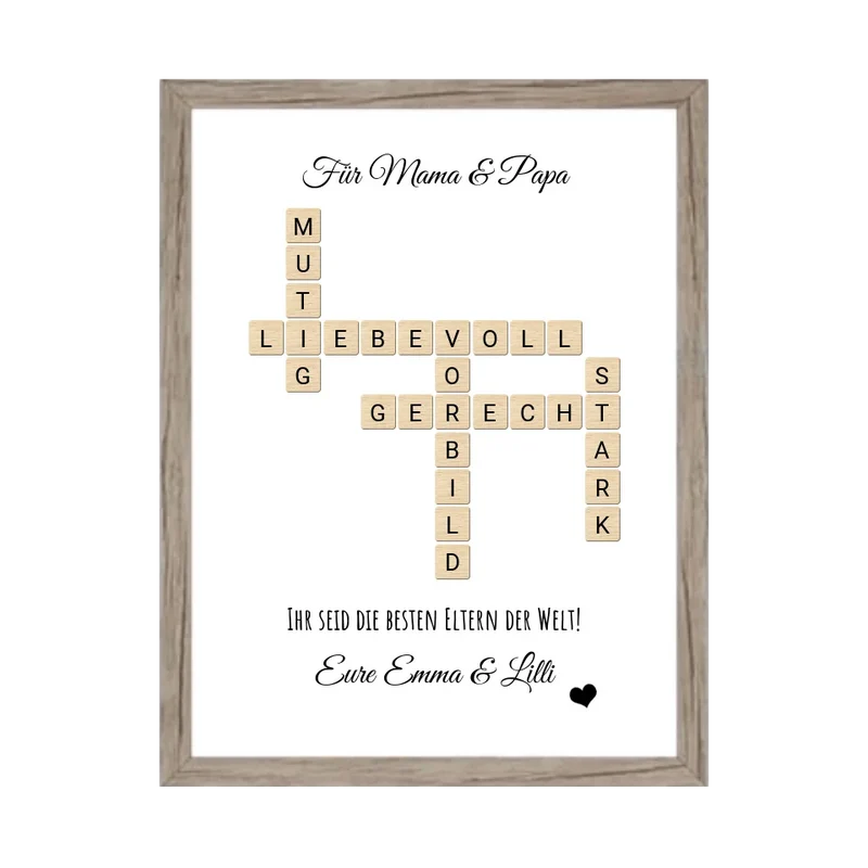 Personalisiert Bild im Scrabble Style für Eltern als Geschenk zu allen Anlässen