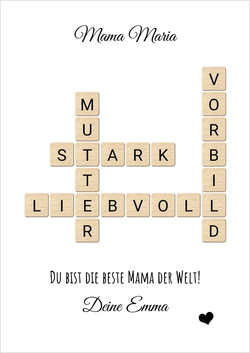Personalisiertes Bild im Scrabble Style für Mama - Geschenkidee Muttertag & Geburtstag
