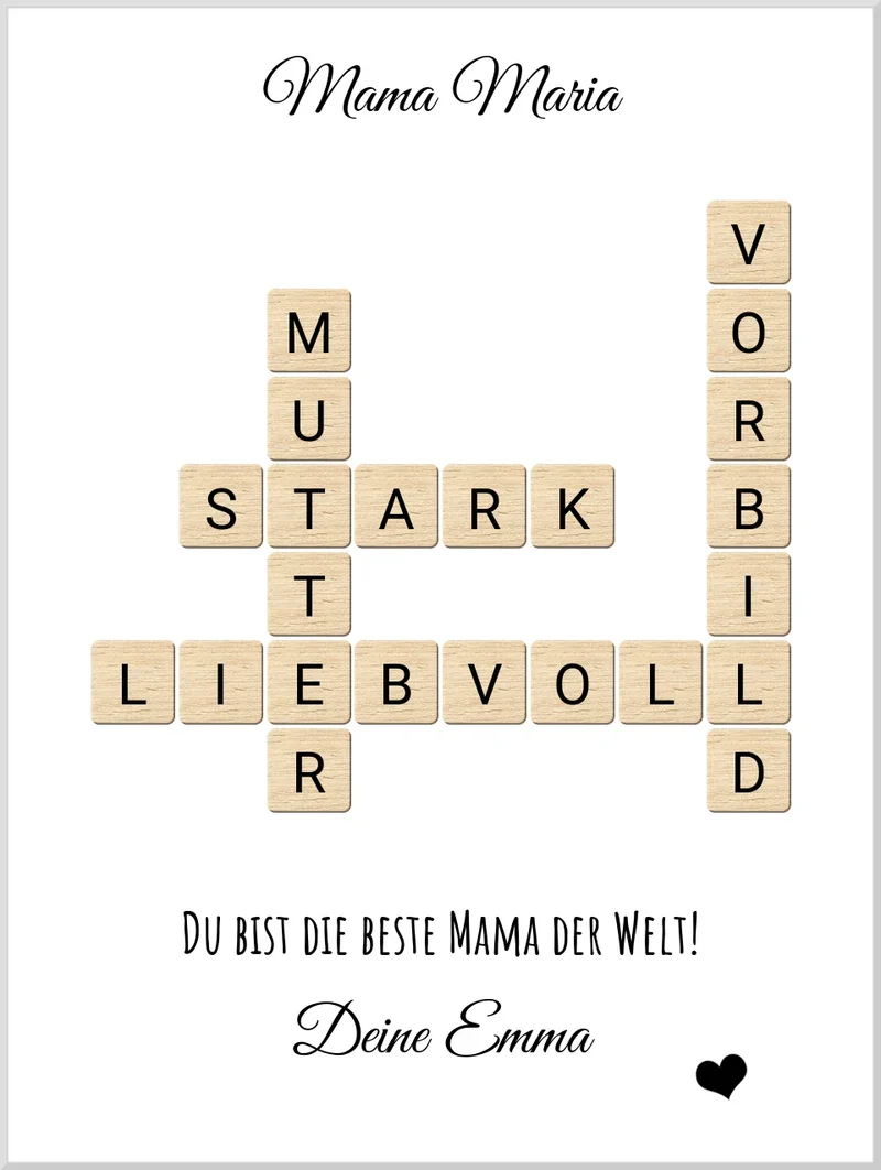 Personalisiertes Bild im Scrabble Style für Mama - Geschenkidee Muttertag & Geburtstag