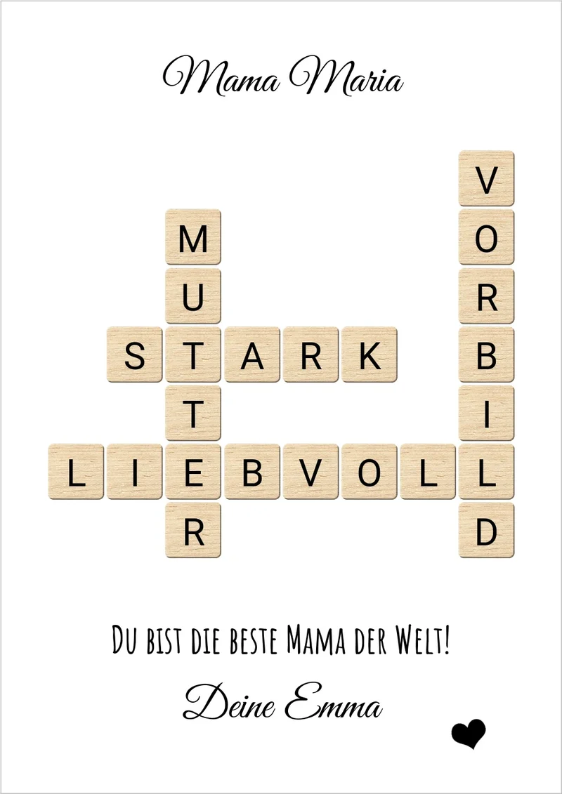 Personalisiertes Bild im Scrabble Style für Mama - Geschenkidee Muttertag & Geburtstag