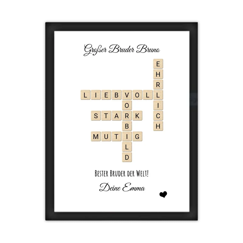 Geschenk für Bruder - personalisiertes Bild im Scrabble Style
