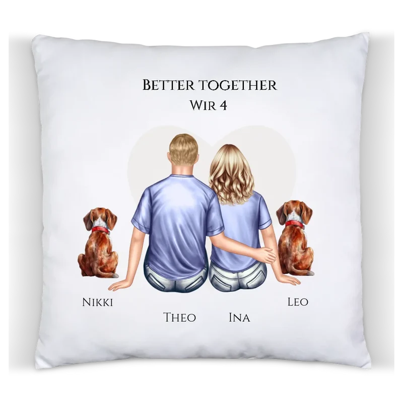 Paar mit 2 Hunden personalisiertes Geschenk Hundebesitzer - Deko Kissen Hundebesitzer | Geburtstagsgeschenk Weihnachtsgeschenk