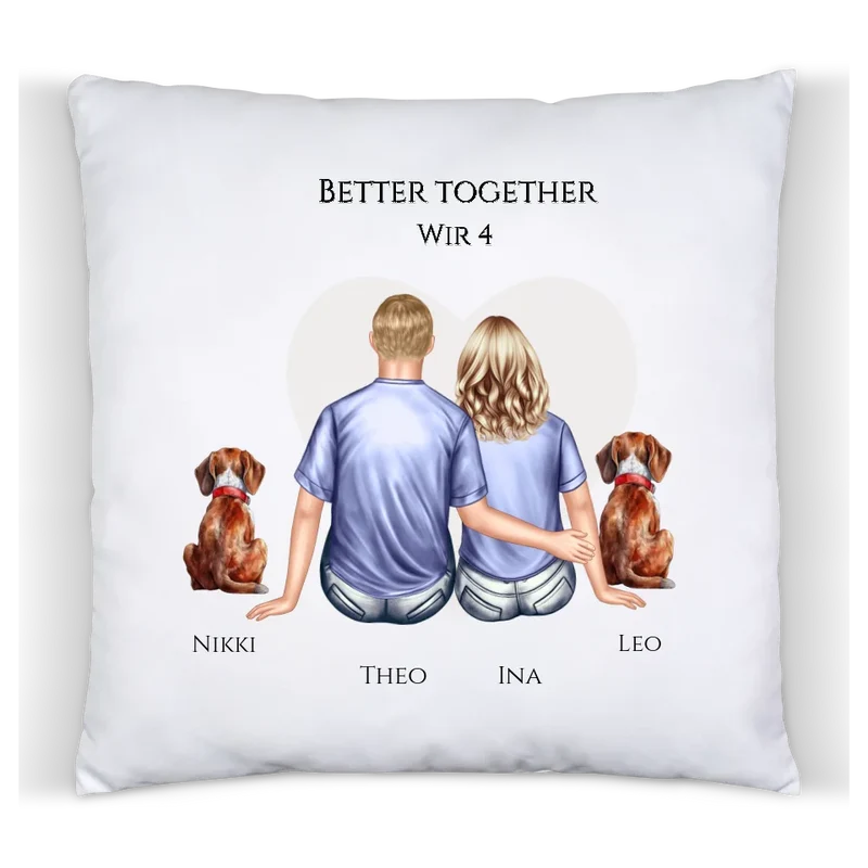 Paar mit 2 Hunden personalisiertes Geschenk Hundebesitzer - Deko Kissen Hundebesitzer | Geburtstagsgeschenk Weihnachtsgeschenk
