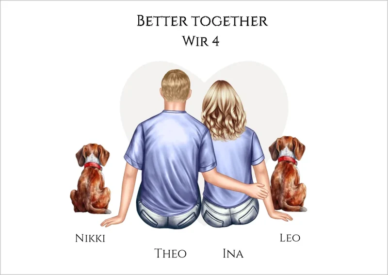 Personalisiertes Geschenk Hundebesitzer - Paar mit 2 Hunden Poster - Geburtstagsgeschenk Weihnachtsgeschenk